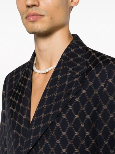 Gucci Men Mini Interlock Jacket In Blue