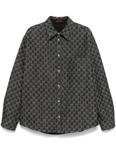 Gucci Men Grey Reversible Shirt With Gg Jacquard All-over Motif In Cotton Man In Multi