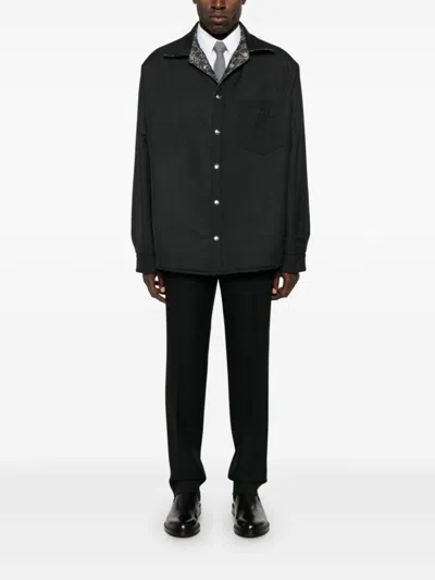 Gucci Men Grey Reversible Shirt With Gg Jacquard All-over Motif In Cotton Man In Multi