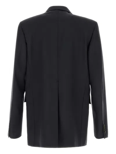 Gucci Men Dark Grey Jacket With Chest Pocket And Embossed Logo In Wool Gabardine Man In Gray