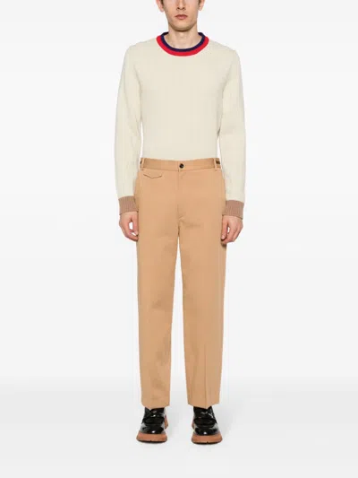 Gucci Web-detail Cotton Trousers In Brown