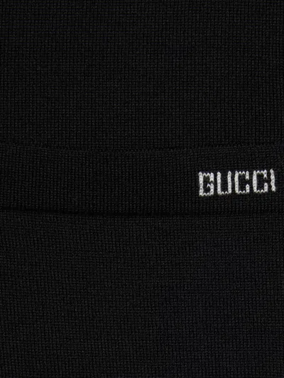 Gucci Fine Wool Knit Polo Top With Intarsia In Black