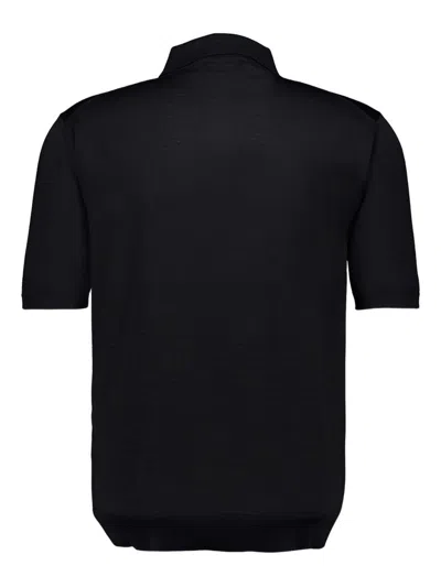 Gucci Fine Wool Knit Polo Top With Intarsia In Black
