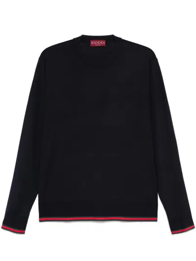 Gucci Web Detail Wool Sweater In Black