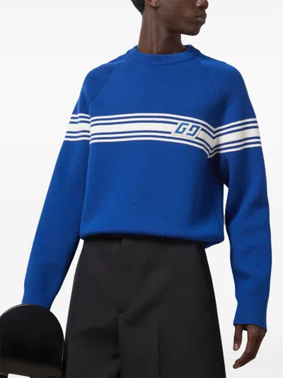 Gucci Square Gg-patch Wool Jumper In Blue