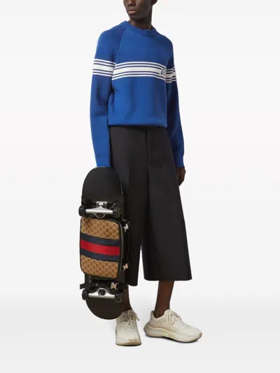 Gucci Square Gg-patch Wool Jumper In Blue