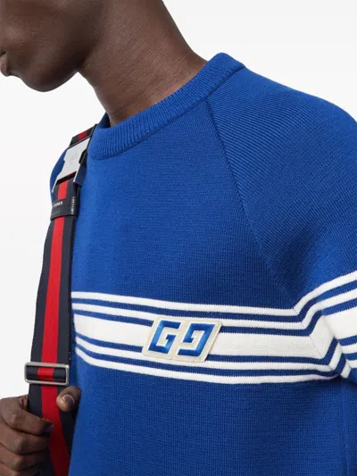 Gucci Square Gg-patch Wool Jumper In Blue