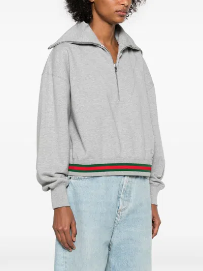 Gucci Grey Sweatshirt With Half Zip Closure And Web Detail On The Waist In Jersey Woman In Multi