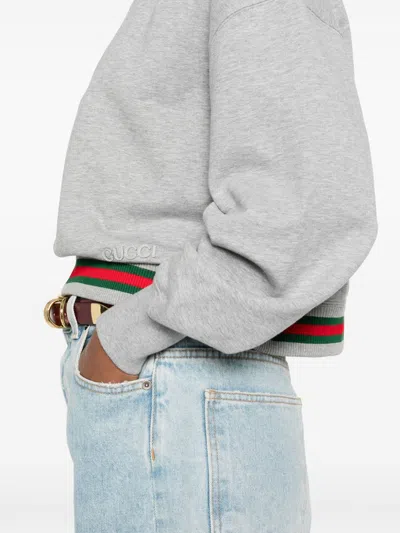 Gucci Grey Sweatshirt With Half Zip Closure And Web Detail On The Waist In Jersey Woman In Multi