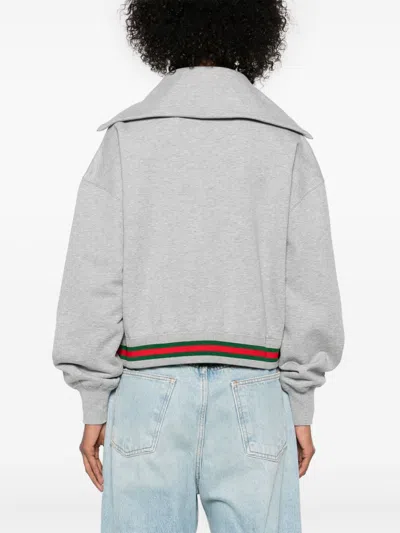 Gucci Grey Sweatshirt With Half Zip Closure And Web Detail On The Waist In Jersey Woman In Multi