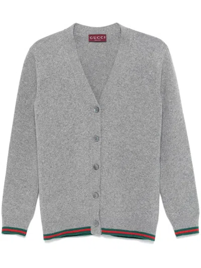 Gucci Web-stripe Cardigan In Gray