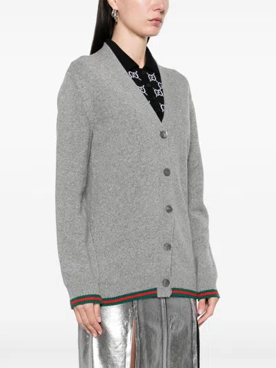 Gucci Web-stripe Cardigan In Gray