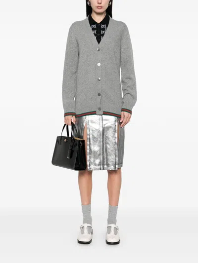 Gucci Web-stripe Cardigan In Gray