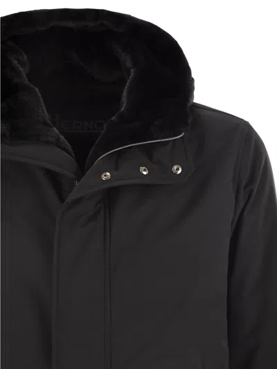 Herno Long Padded Coat With Knitted Collar Clothing In Black