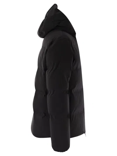 Herno High-collar Hooded Down Jacket With Logo Detail In Black