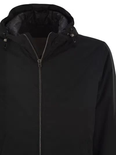 Herno Hooded Jacket With Adjustable Drawstrings And Snap-button Pockets In Black