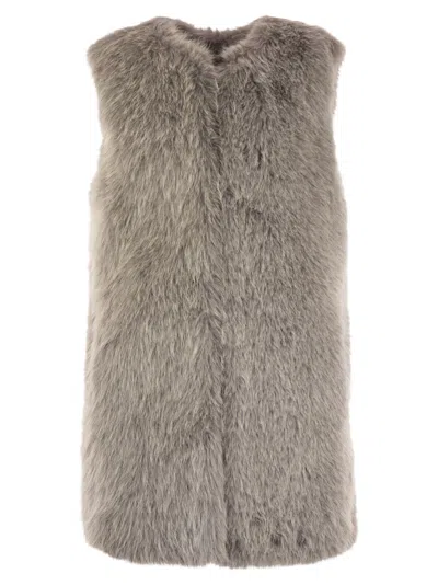 Herno Grey Sleeveless Vest With Concealed Closure On The Front In Ecofur Woman In Brown