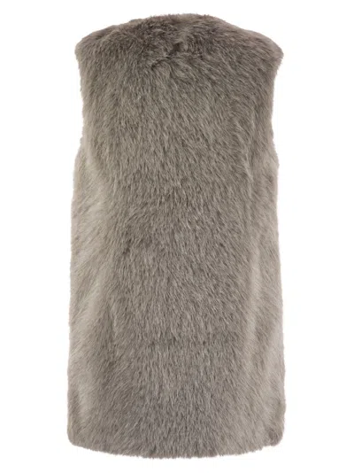 Herno Grey Sleeveless Vest With Concealed Closure On The Front In Ecofur Woman In Brown