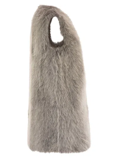 Herno Grey Sleeveless Vest With Concealed Closure On The Front In Ecofur Woman In Brown