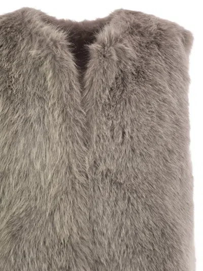 Herno Grey Sleeveless Vest With Concealed Closure On The Front In Ecofur Woman In Brown