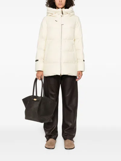Herno Hooded Medium-length Wool Down Jacket With Zip Clothing In Neutral