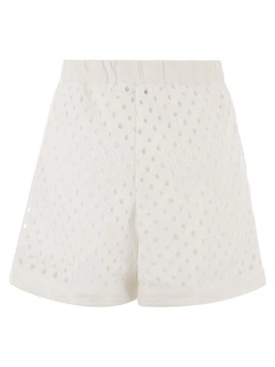 Herno Women Perforated Shorts With Geometric Shapes In White