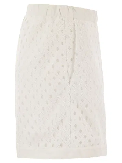 Herno Women Perforated Shorts With Geometric Shapes In White