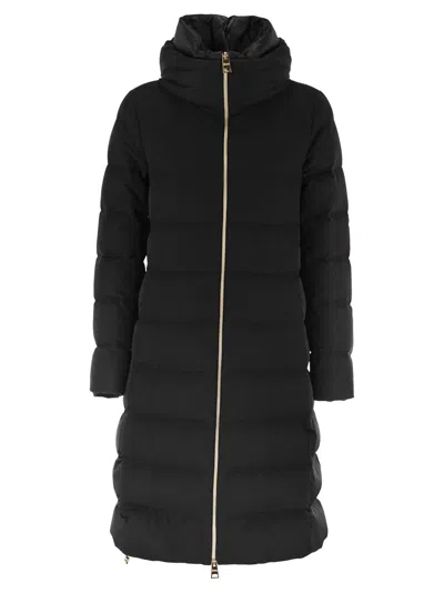 Herno Matilde Hooded Long Length Shiny Finish Quilted Jacket In Black