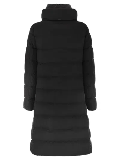 Herno Matilde Hooded Long Length Shiny Finish Quilted Jacket In Black