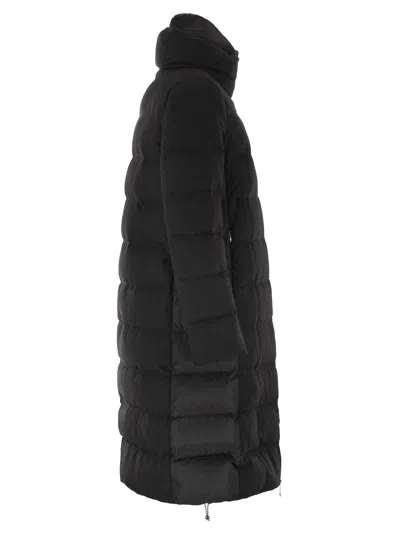 Herno Matilde Hooded Long Length Shiny Finish Quilted Jacket In Black