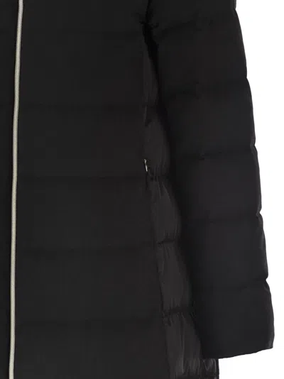 Herno Matilde Hooded Long Length Shiny Finish Quilted Jacket In Black