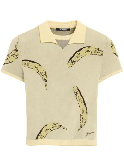 Jacquemus Le Marino V-neck Polo With Playful Banana Print In Neutral
