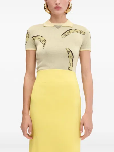 Jacquemus Le Marino V-neck Polo With Playful Banana Print In Neutral