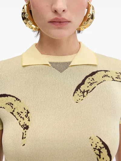 Jacquemus Le Marino V-neck Polo With Playful Banana Print In Neutral