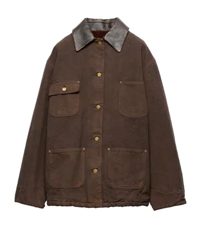 Prada Canvas Oversized Jacket In Brown