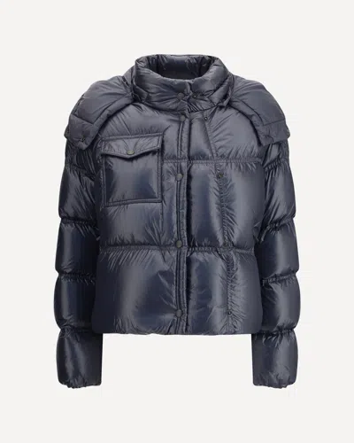 Moncler Erea Square-quilted Hooded Short Down Jacket In Blue