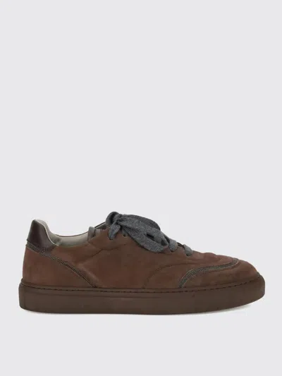 Brunello Cucinelli Jewel Embellished Suede Sneakers In Brown