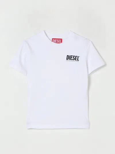Diesel T-shirt In Jersey Stretch Con Logo Istituzionale In White