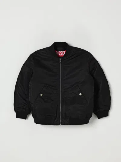 Diesel Giacca Bomber In Gabardina Con Maxi Logo In Black