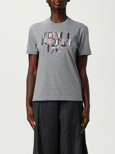 Fendi Grey Melange Cotton T-shirt In Gray