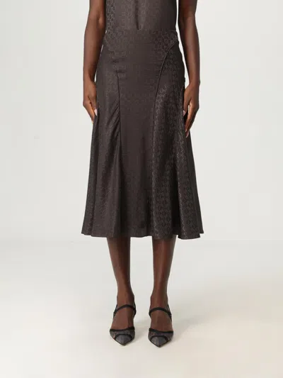 Fendi Women Midi Ff Jacquard Silk Skirt In Brown