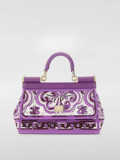 Dolce & Gabbana Small Sicily Leather Handbag In Purple