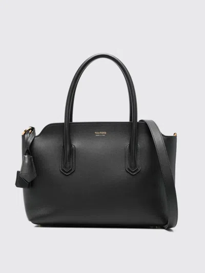 Tom Ford Medium Top Handle In Natural Grain Leather In Black