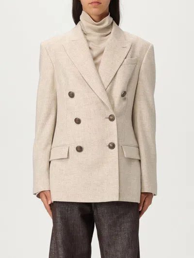 Brunello Cucinelli Double-breasted Jacket With Luxurious Cotton-wool Blend And Elegant Detailing In Brown