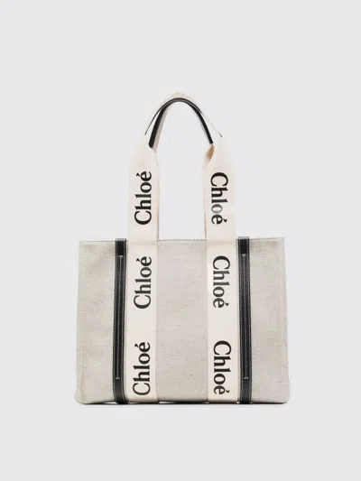 Chloé Chloè Woody Medium Canvas Tote In White