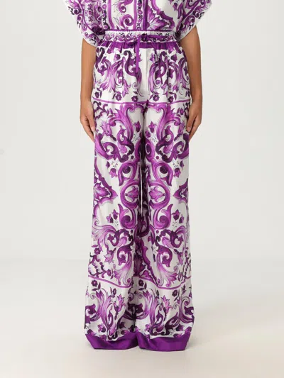 Dolce & Gabbana Majolica-print Twill Trousers In Purple