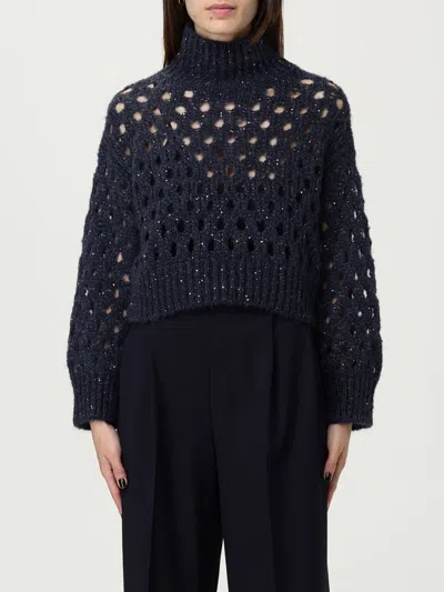Brunello Cucinelli Dazzling Net Turtleneck Sweater Made Of Mohair And Wool Wispy In Blue