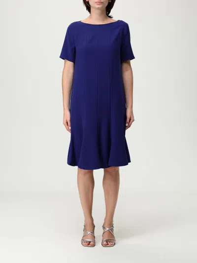 Emporio Armani Tecno Cady Dress With Stitched Pleats In Blue