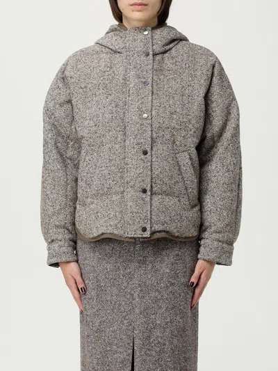 Brunello Cucinelli Chevron-pattern Down Jacket In Gray