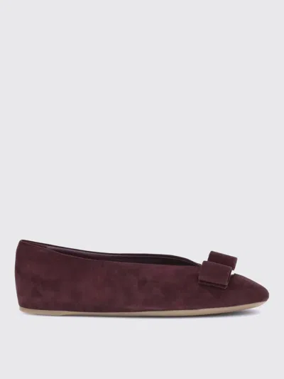 Ferragamo Bow Detail Suede Ballerinas In Burgundy